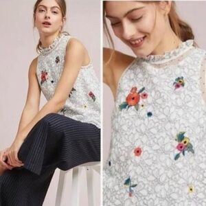 Anthropologie Maeve lace embroidered floral sequin shirt